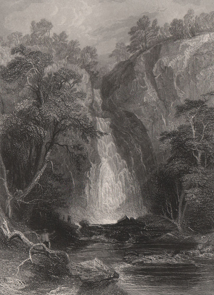 Cauldron Linn, River Devon falls. Perthshire. Scotland. ALLOM c1840 old print